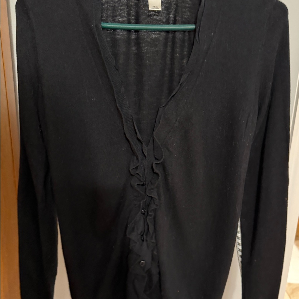 LOFT Black Ruffled Cardigan
